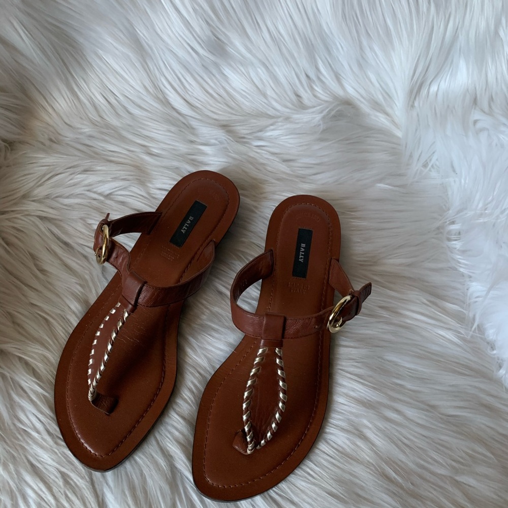 Bally Brown with Gold Trim Leather Thong Sandal